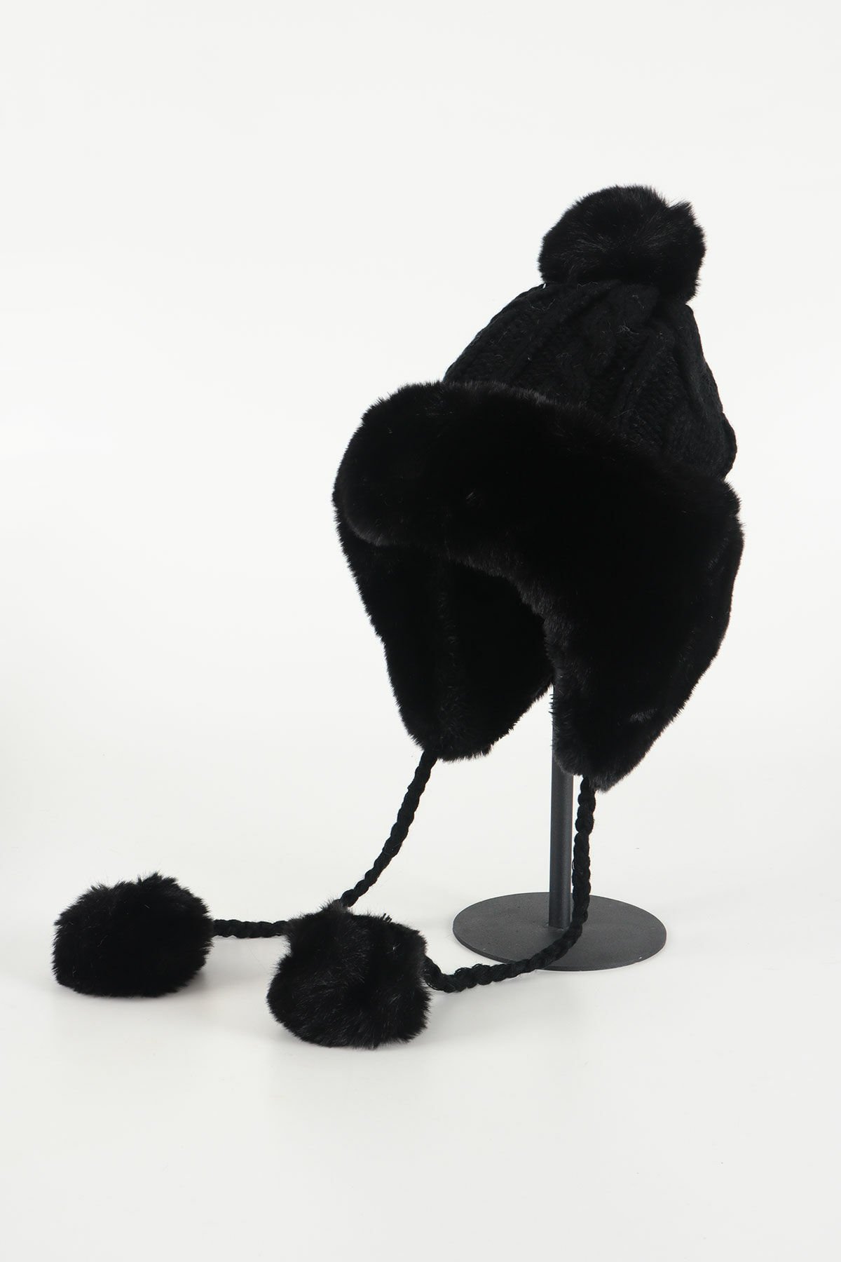 Peluş Kürk Detaylı Şapka - Siyah