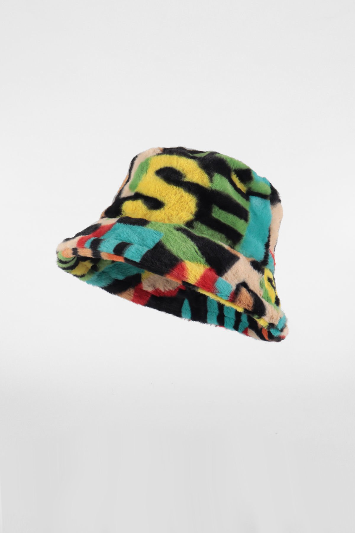 Peluş Detaylı Bucket Yuvarlak Şapka - Renkli