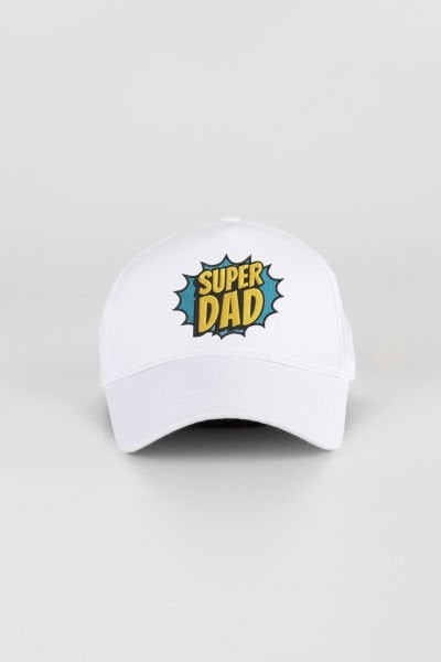 Super Dad Desenli Cap Şapka - Beyaz