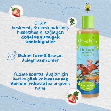 Childs Farm Çilek ve Organik Nane Özlü 3'ü 1 Arada Yüzme Sonrası Çocuk Şampuan 250ml