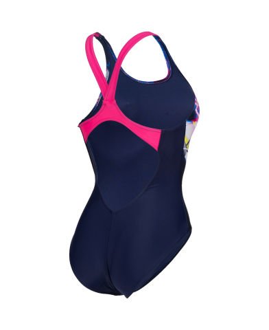 WOMEN'S SWIMSUIT V BACK PLACEMENT/NAVY-FREAK ROSE