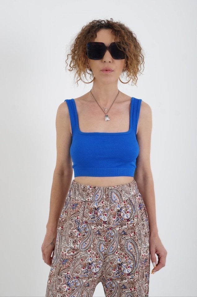 Saks Mavi Askılı Crop Top