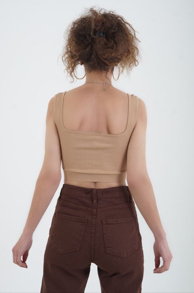 Camel Askılı Crop Top