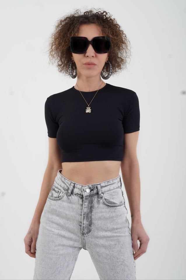 Siyah Poly Croptop