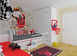 Modern Sedir Karyolalı Basketbol Temalı Oda