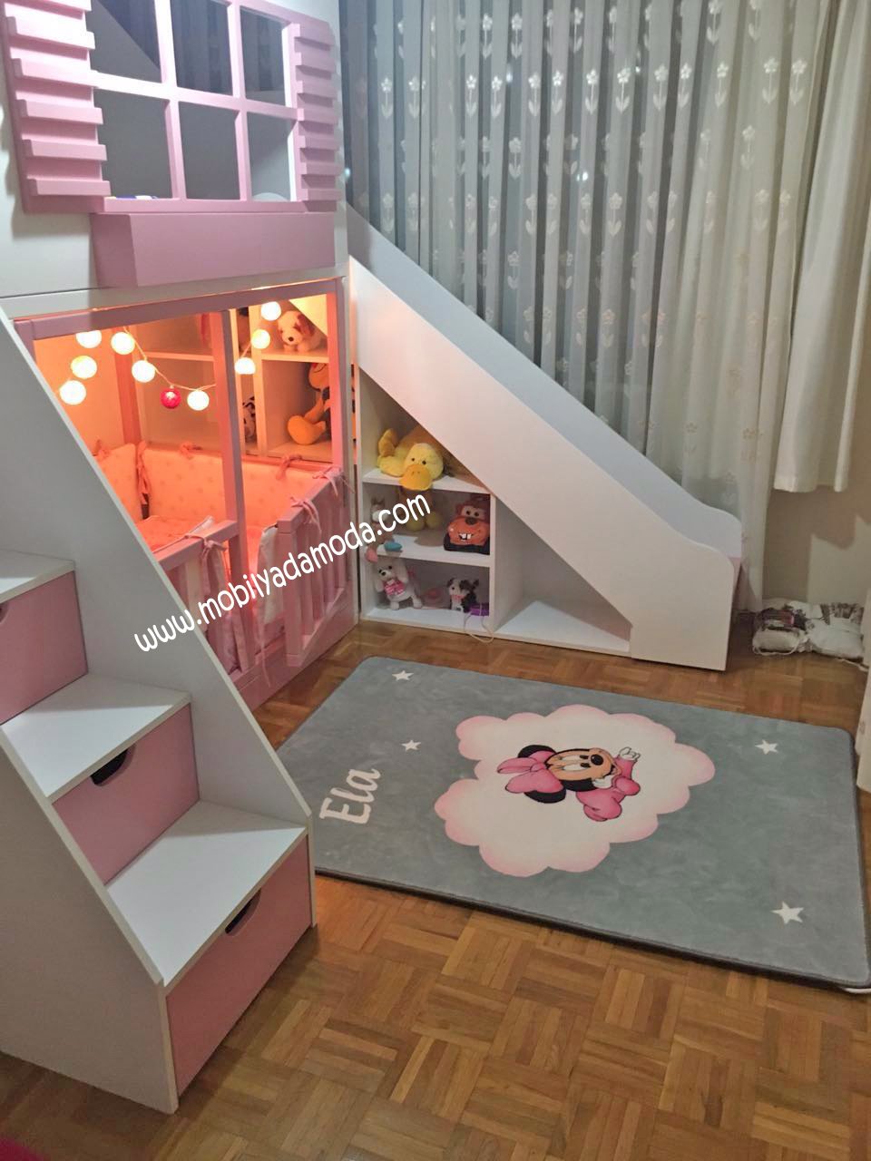 Ela'nın Odası, Kaydıraklı Ev Ranza Altı Montessori Yataklı