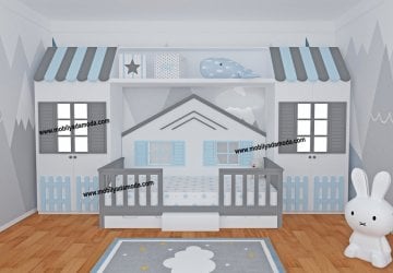 Arkası Çatılı Karyolalı Bebek& Çocuk Odası