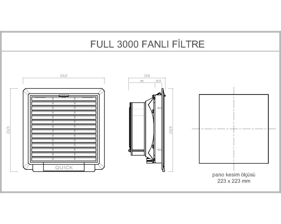 FULL 3000 Fanlı Filtreli Pano Menfezi | 261 m3 | IP54