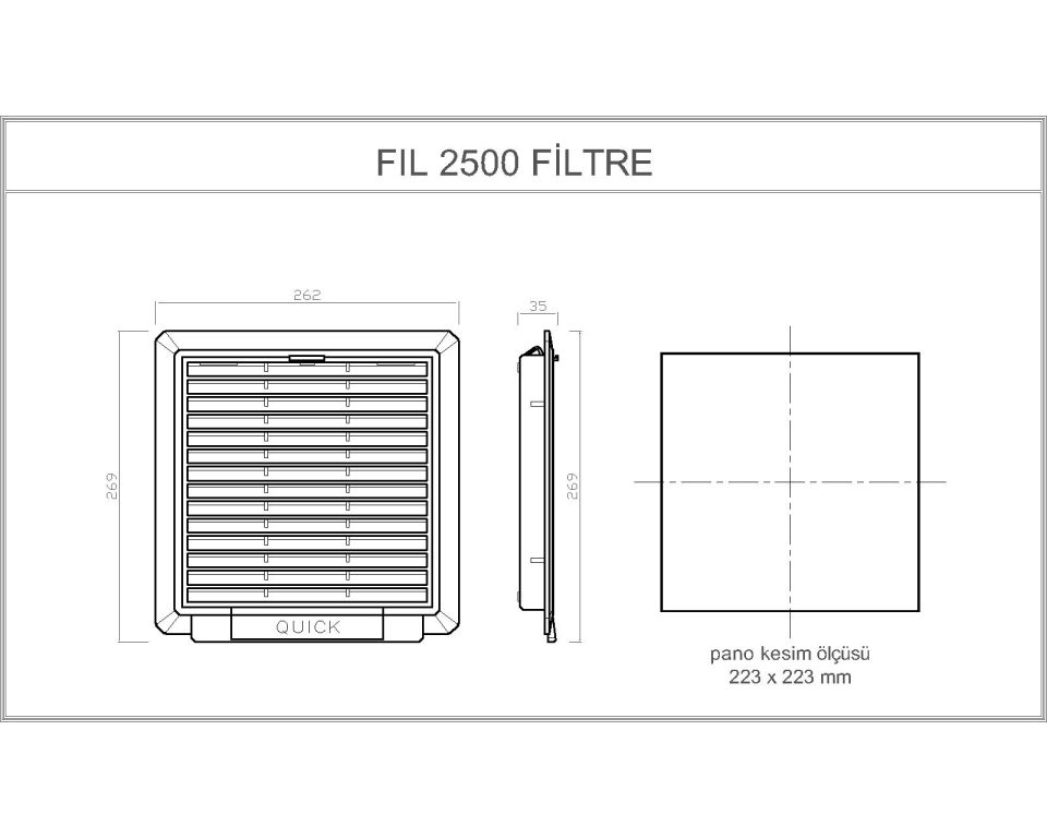 Fil-2500 Pano Havalandırma Menfezi | 268x268 mm. | Filtreli