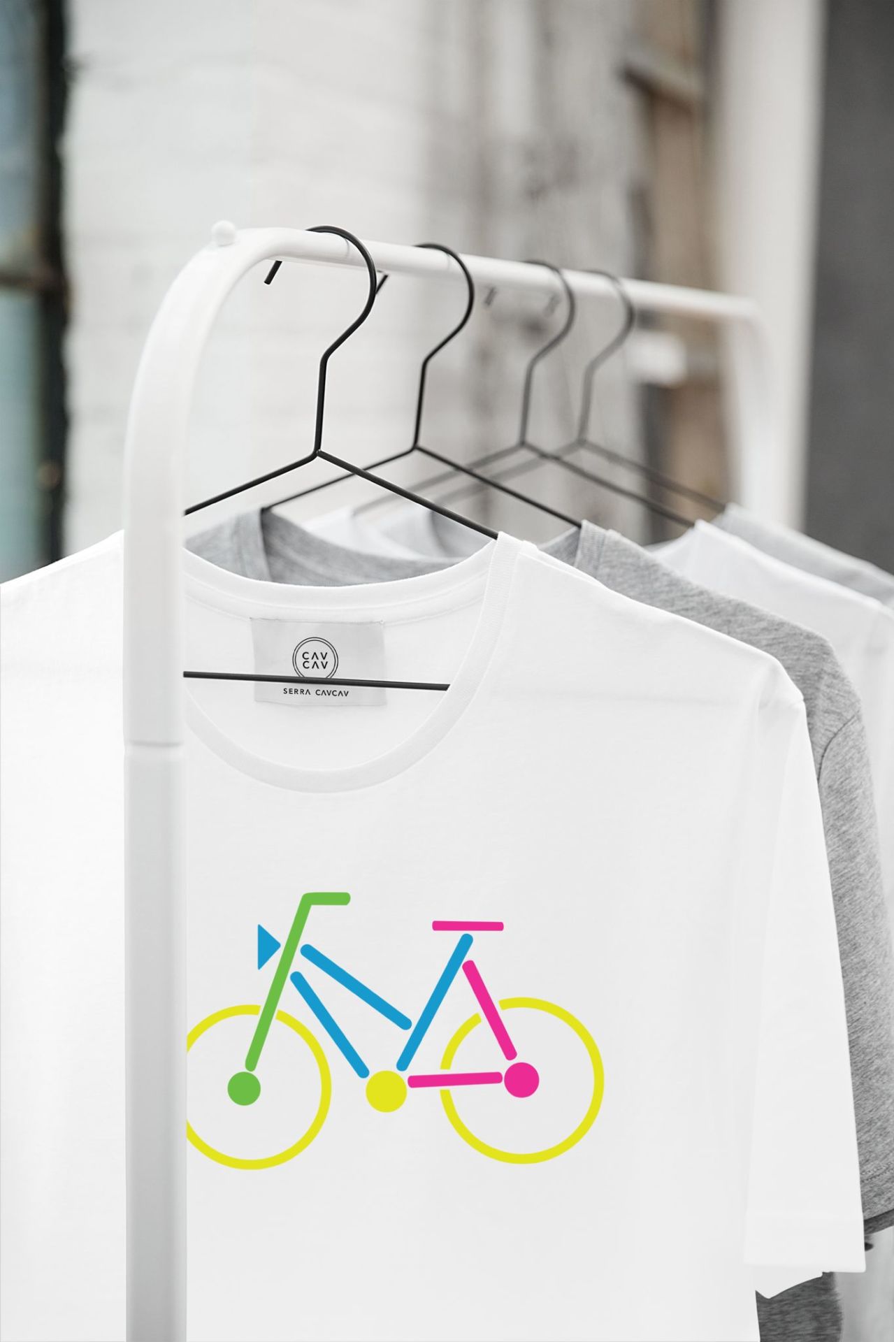 Bisiklet Desenli Özel Tasarım Tişört - Beyaz