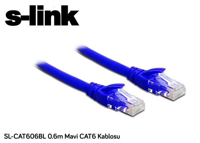 S-link SL-CAT606BL 0.6m Mavi CAT6 Kablosu