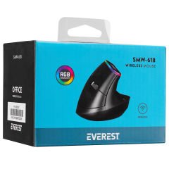 Everest SMW-618 RGB Işıklı Ergonomik Dikey Tutuşlu Vertical Siyah Kablosuz Mouse