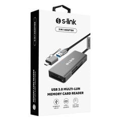 S-link SL-CR51 TypeC ve USB3.0 CF, SD, M2, Micro SD, MS 5 in 1 Metal Kart Okuyucu