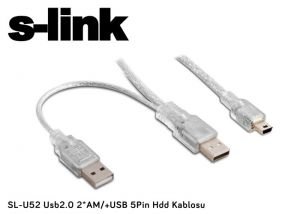 Usb2.0 2*AM/+USB 5Pin Hdd Kablosu S-link SL-U52