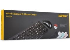 Everest KM-01K Siyah Usb Yuvarlak Tuşlu 3D Mouse Combo Türkçe Klavye + Mouse Set