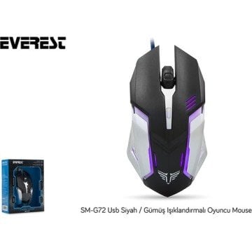 Everest SM-G72 Usb Siyah/Gümüş Işıklandırmalı Oyuncu Mouse