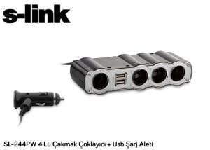 S-link SL-244PW 4 Lü Çakmak Çoklayıcı + Usb Şarj Aleti