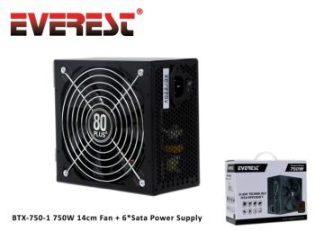 Everest BTX-750-1 750W 80 Plus Bronze 14cm + 6Sata Power Supply(KUTUSUZ)