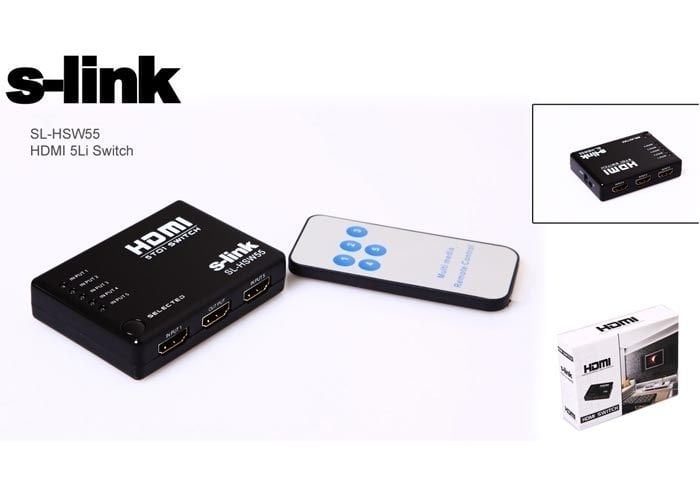 S-Link SL-HSW55 HDMI IR Kontrollü Kumandalı 5 Çıkışlı Hd Switch 5 Farklı Cihazı Tek Görüntü Ekranında Kontrol İmkanı