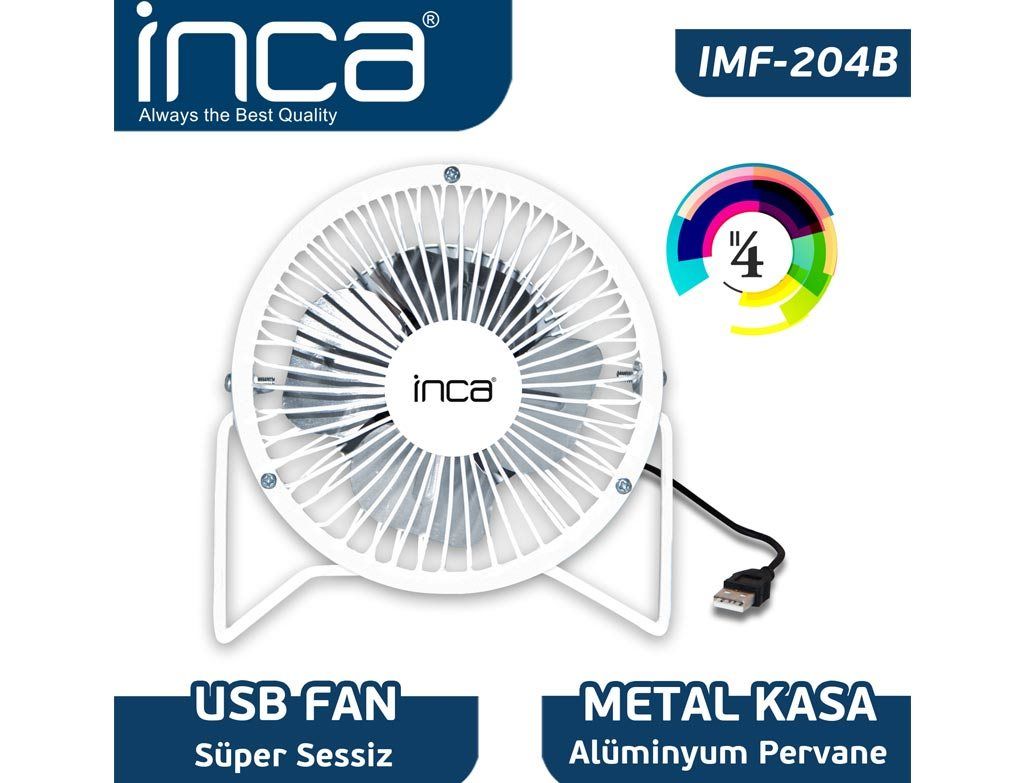 Inca IMF-204B Masaüstü Metal Fan + Alüminyum Pervane Beyaz 4''