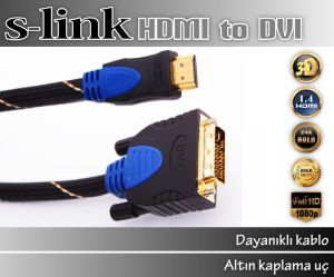 S-link SLX-313 HDMI/DVI 24+1 M 3m Altın Uçlu 24K + Kor.Kılıf Kablo