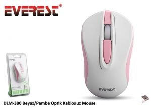 Everest DLM-380 1000dpi Kablosuz Mouse...Kolay Taşınır Minimal Tasarım Beyaz Pembe Renk 2.4 Ghz Optik Sensörlü Kablosuz Mouse