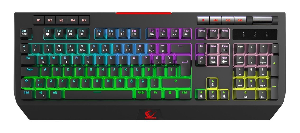 Rampage KB-R105 EXHERO Full RGB Ledli Outemu Blue Switch 5 Makro Tuşlu Standlı Gaming Oyuncu Klavyesi