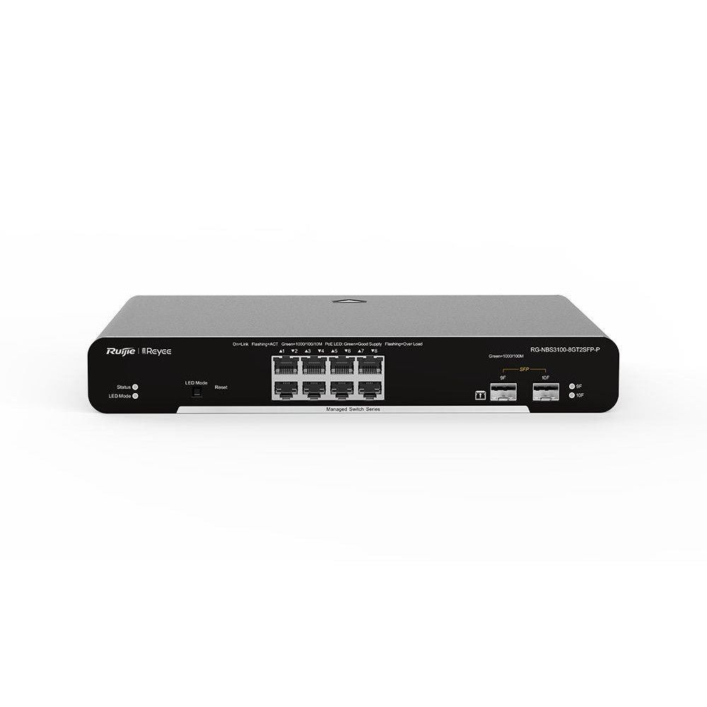 Reyee RG-NBS3100-8GT2SFP-P 8 Portlu, 10/100/1000 Gigabit, L2 Yönetilebilir Switch, 2 SFP, 8 Port PoE+ (125W)