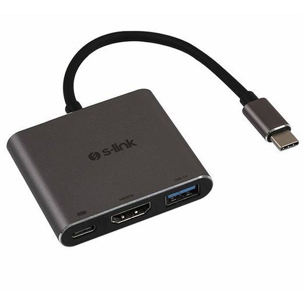S-link Swapp SW-U515 4K@30Hz Gri Metal Type-C to HDMI + USB 3.0 + PD şarj Çevirici Adaptör