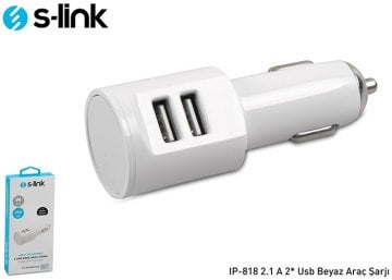 S-Link IP-818 2.1A 2*Usb Beyaz Renk Araç Çakmaklık Şarjı