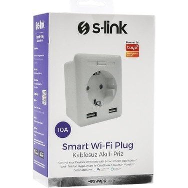 S-LİNK SWAPP SL-04 10A AKIM KORUMALI AKILLI PRİZ 2 USB 2.4 GHZ WİFİ TUYA DESTEKLİ