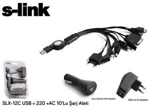 S-link SLX-12C USB+220+AC 10 Lu Şarj Aleti