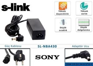 S-link SL-NBA430 39W 19.5V 2A 6.5*4.4 Sony-LG Notebook/Minibook Standart Adaptör
