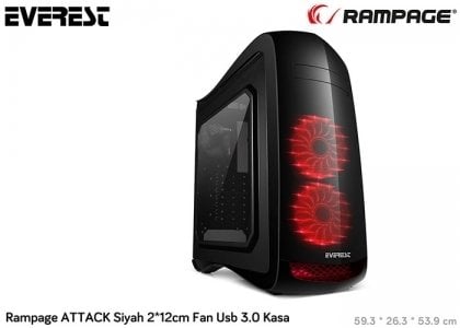 Everest Rampage ATTACK Siyah 2*12cm Fan Usb3.0 Kasa