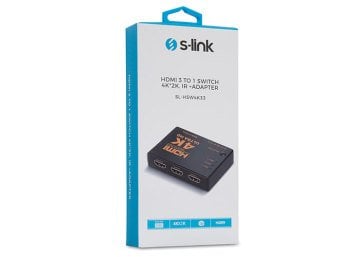 3 Giriş 1 Çıkış Hdmi Switch S-link SL-HSW4K33 Hdmi 3 to 1 Kumandalı Adaptör Destekli