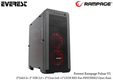 Everest Rampage Pulsar V1 2*Usb3.0+ 2* USB 2,0 + 2*12cm Led +1*12CM RED Fan Pencereli Oyun Kasa (POWERSIZ)