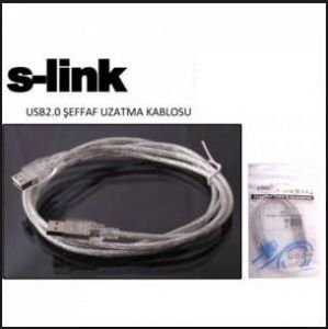 S-link SL-AF2015 Usb2.0 1.5m Şeffaf Uzatma Kablo