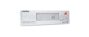 Everest Km-6063 Beyaz Gri Nano Kablosuz Daktilo Tip Q Multimedia Klavye Mouse Set    (KUTU DEFOLU)