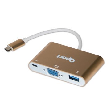 QPORT Q-TV03 TYPE-C TO VGA+USB 3.0+TYPE-C (F) 1920*1080P ÇEVİRİCİ CONVERTER