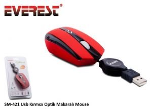 Everest SM-421 Usb Kırmızı Optik Makaralı Mouse