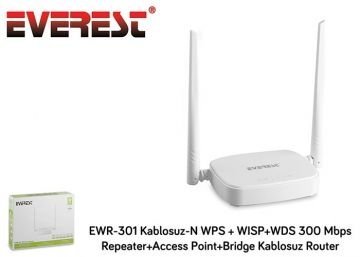 Everest EWR-301 Kablosuz-N WPS + WISP+WDS 300 Mbps Repeater+Access Point+Bridge Kablosuz Router