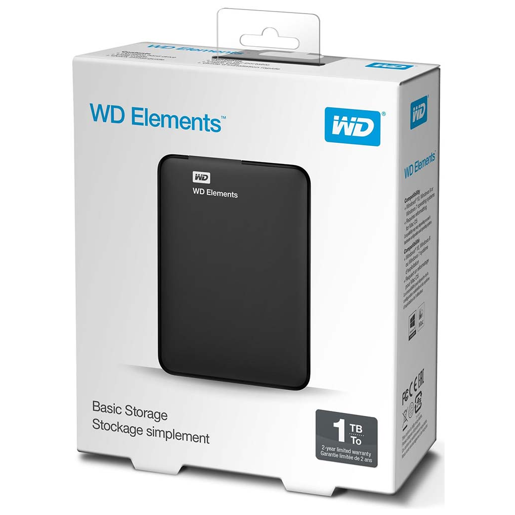 WD Elements 1TB 2,5'' USB3,0 (WDBUZG0010BBK), Harici HDD, Siyah