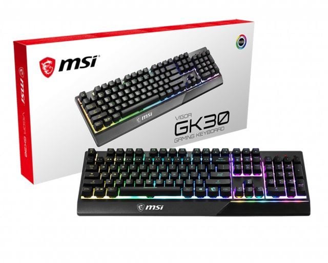 MSI GG VIGOR GK30 TR GAMING KEYBOARD MEKANIK HISLI 6 BOLGE RGB LED AYDINLATMA SIVI DOKULMESINE DAYANIKLI OYUNCU KLAVYESI