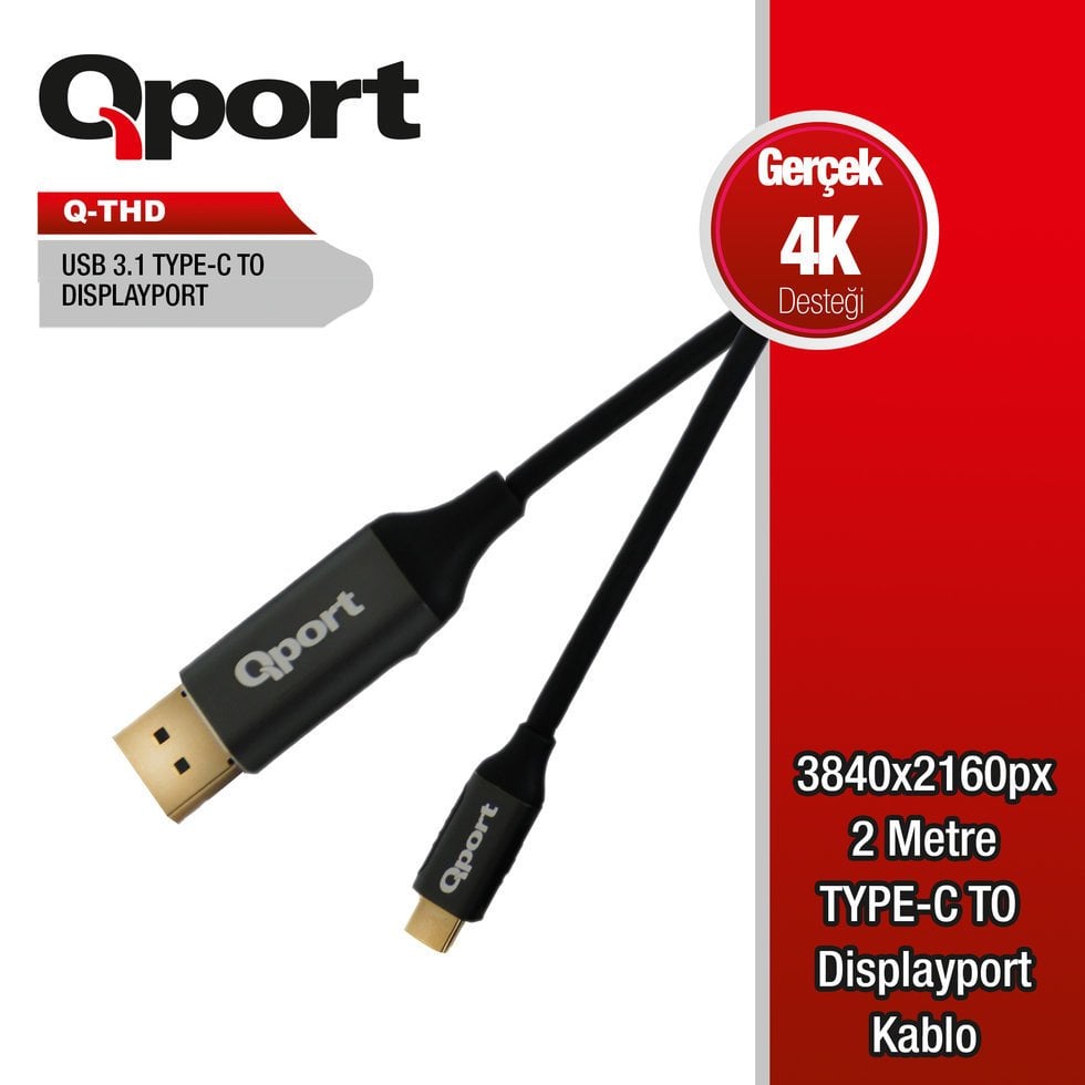 QPORT Q-THD TYPE-C TO DISPLAY PORT 4K 60HZ 2 METRE KABLO