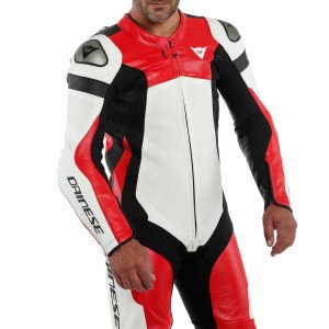 Dainese Assen 2 Perforeli Deri Tulum Beyaz Kırmızı