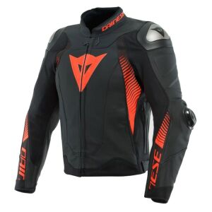 Dainese Super Speed 4 Deri Ceket Mat Siyah Fluo Kırmızı