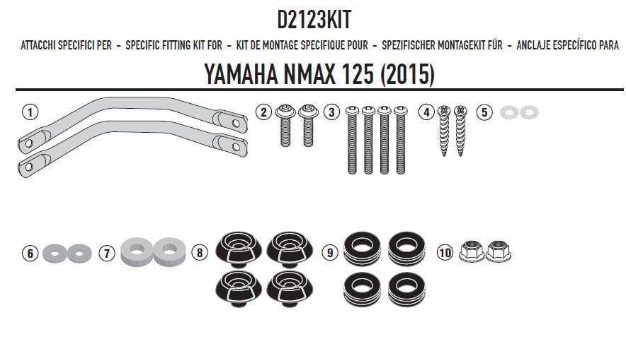Givi D2123Kit Yamaha N-Max 125 Ön Cam Siperlik Bağlantı Kiti