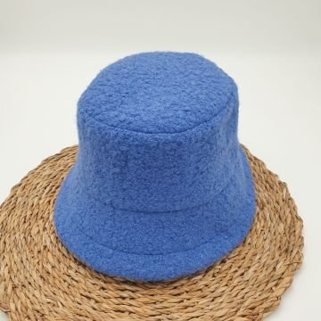 Mavi Renk Kıvırcık Kumaş Bayan Yuvarlak Şapka