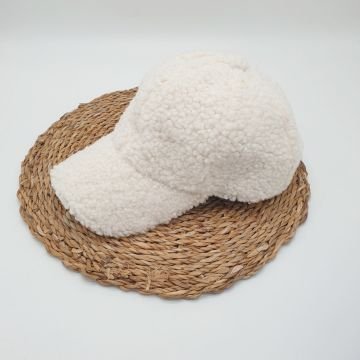 Beyaz Renk Kıvırcık Kumaş Beyzbol Kep