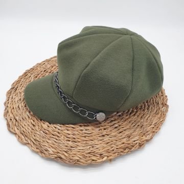 Yeşil Renk Kaşe Kumaş Siperli Bayan Şapka